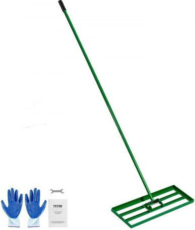 VEVOR Rasen Nivellierrechen mit Stahlstiel und Gartenhandschuhen, Rasenglätter für Garten, Golfrasen und Landwirtschaft, B/H: 75,8 x 25,4 cm, Stielhöhe: 198 cm - Bild 1