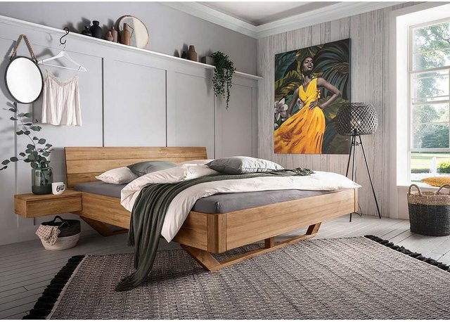 TPT Massivholzbett Bolle aus Wildeiche mit Holzkufen und Kopfteil, Farbe: Natur, B/L/H: 145 x 220 x 87 cm - Bild 1