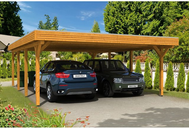 Skan Holz Carport Spessart aus Fichte mit Aluminium-Dachplatten in Beige, B/T: 611 x 846 cm, Höhe: 258 cm - Bild 1