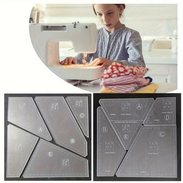 5-teiliges Quilt-Lineal-Set aus Acryl in Transparent für DIY-Näharbeiten und Stoffmuster-Schneiden - Bild 1