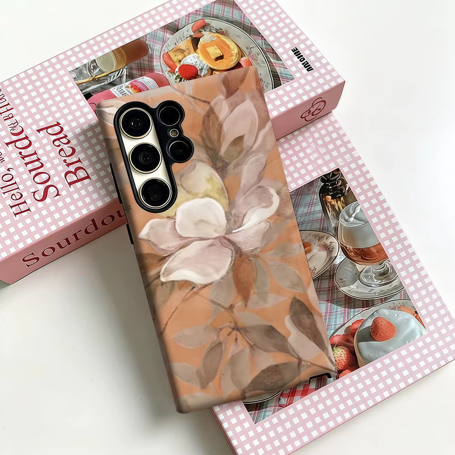 Stoßfeste Doppelschicht Handyhülle mit Blumen-Design für Samsung Galaxy S25 Ultra, S24 und S23 Ultra Plus in Terrakotta - Bild 3