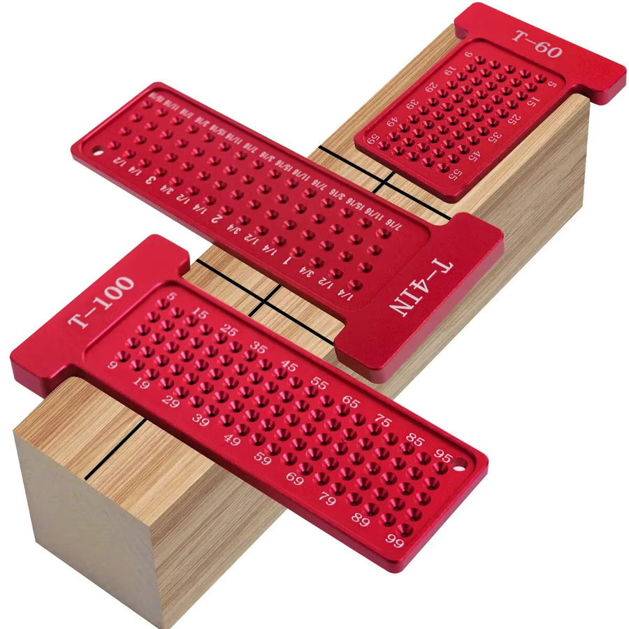 GDART T-Quadrat Loch-Schreibtasche aus Aluminium in Rot für Holzbearbeitung und Layout-Arbeiten mit metrischen und Zoll-Skalen - Bild 2