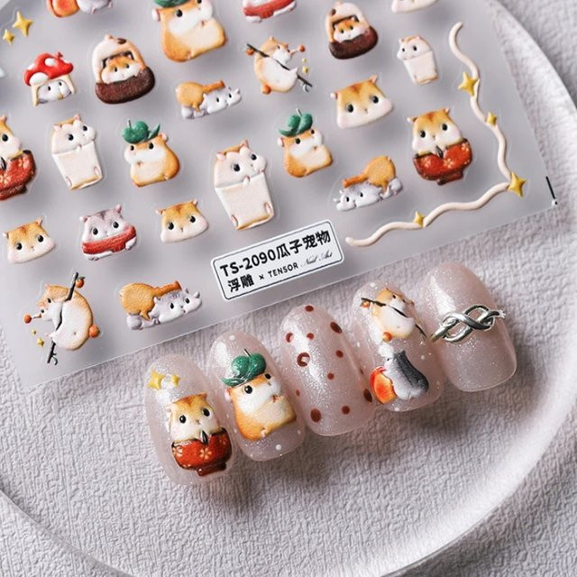 Rhstoe Nail Art Aufkleber, Hamster Cartoon 5D Reliefs, Glänzend - Bild 1