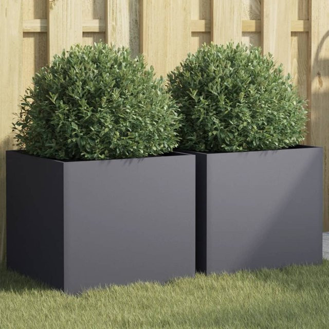 vidaXL Pflanzkübel aus Stahl, 2 Stück, Anthrazit, B/T/H: 42 x 40 x 39 cm - Bild 2