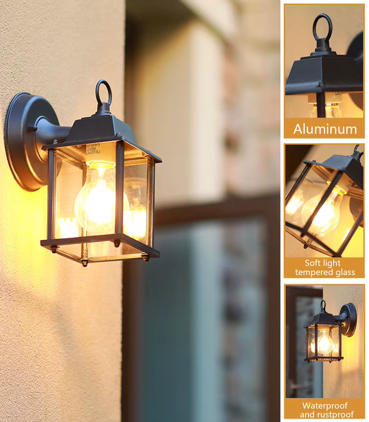 Wecus Retro LED Wandlampe in Schwarz mit transparentem Glas für Garten, Hof und Korridor - Bild 3