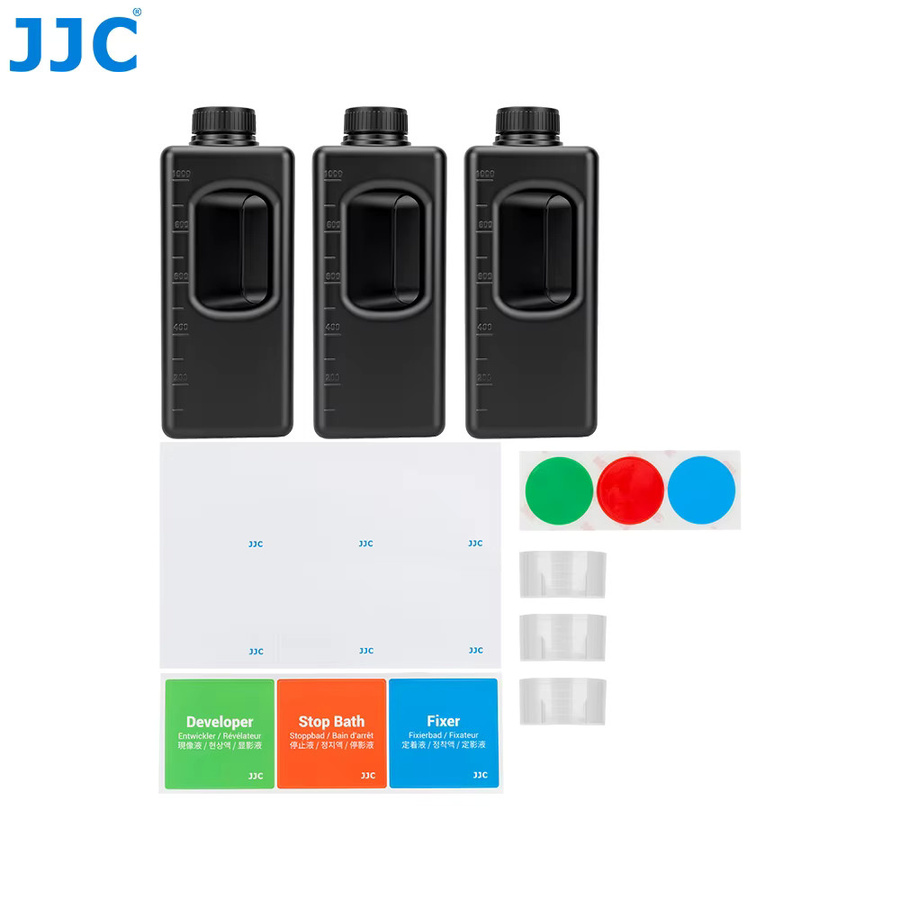 JJC 3er-Set Dunkelkammer-Chemikalienflaschen in Schwarz mit Messbecher, 1000 ml Filmentwickler-Flüssigkeitsbehälter - Bild 2