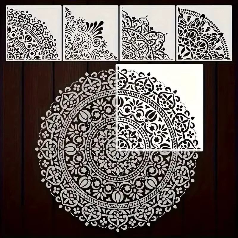Wiederverwendbare Mandala-Schablonen von WHPHous aus transparentem Kunststoff für Wand, Boden, Möbel und Textilien - Bild 2