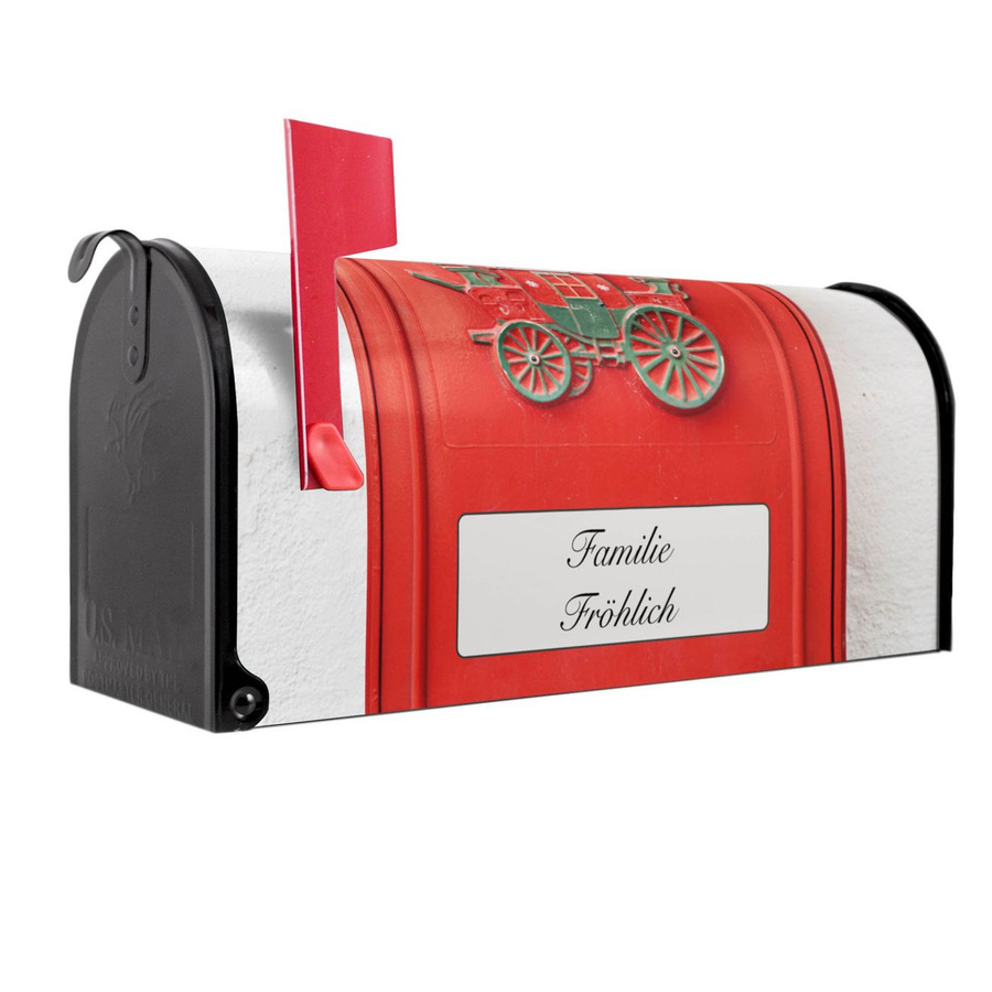 Banjado Amerikanischer Briefkasten in Schwarz mit roter Fahne aus Stahl, B/H/T: 48,0 x 22,0 x 17,0 cm - Bild 1