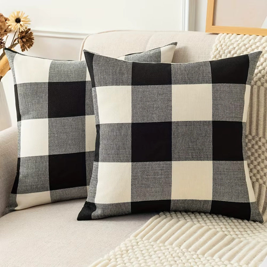 VIKAMA Kissenbezug Buffalo Check im Landhausstil, Rot Schwarz und Beige, 40 x 40 cm - Bild 1