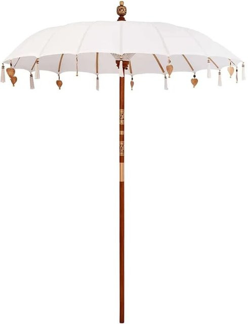 vidaXL Balinesischer Sonnenschirm in Creme mit Holzgestell und Baumwollbespannung B/T/H: 185 x 185 x 260 cm - Bild 1
