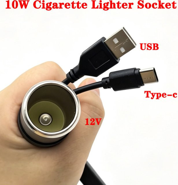 LAJQTAO USB-C auf 12V Zigarettenanzünder-Adapter Konverter in Schwarz - Bild 1