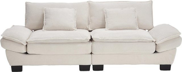 Modernes 2-Sitzer-Samtsofa von Gomyway in Beige mit Massivholzrahmen, B/T/H: 224 x 81 x 81 cm - Bild 1