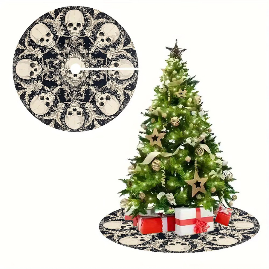 VIKAMA Totenkopf Weihnachtsbaumkleid in Schwarz für Party und Heimdekoration - Bild 3