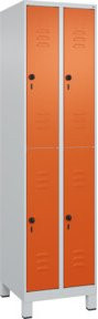 C+P Doppelstock-Spind Classic PLUS mit 2 Abteilen, Füße, Lichtgrau/Reinorange, H x B x T: 195 x 50 x 50 cm - Bild 1