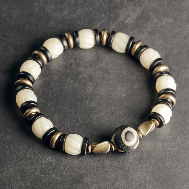 reikinn Armband, weiß, Tierknochen, Ebenholz, Bronze, Unisex - Bild 1