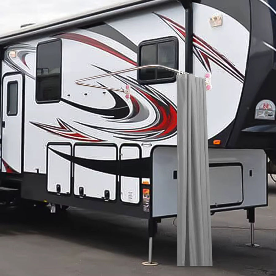 CHEDONGDONG Camping Duschkabinen-Set für Wohnmobile und Caravans, Grau, inklusive Duschvorhang und Teleskopstange zur Montage ohne Bohren - Bild 3