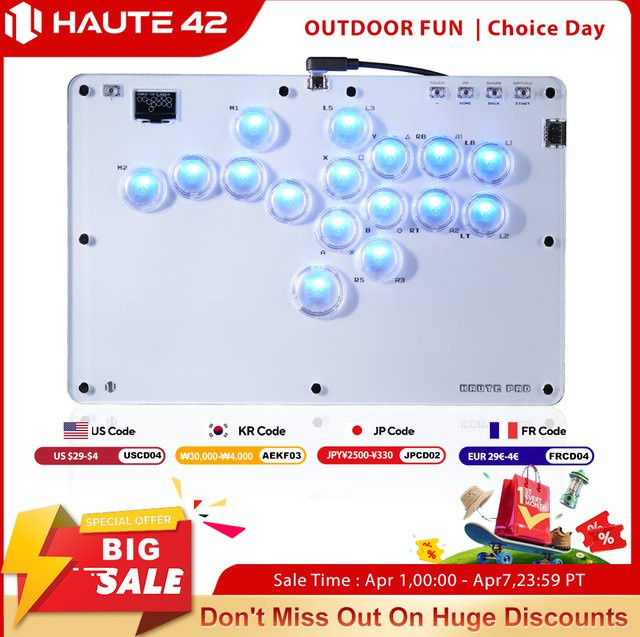 Haute42 Arcade Stick Hitbox Controller Leverless Fightstick für PC, PS4 und PS5 in Weiß - Bild 1