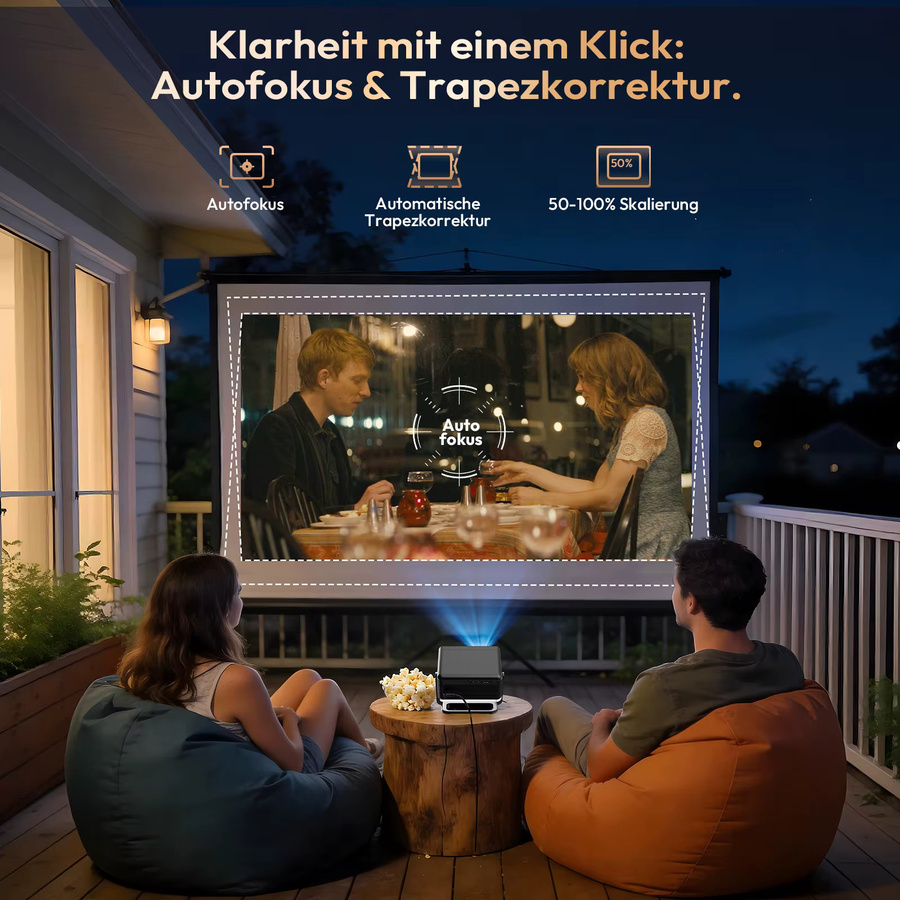 XGODY Gimbal A1 Tragbarer Outdoor-Projektor mit Autofokus, Android 14, 8K/4K Unterstützung, 360ANSI, Native 720P HD, Wifi6 und Bluetooth 5.4, Schwarz - Bild 4