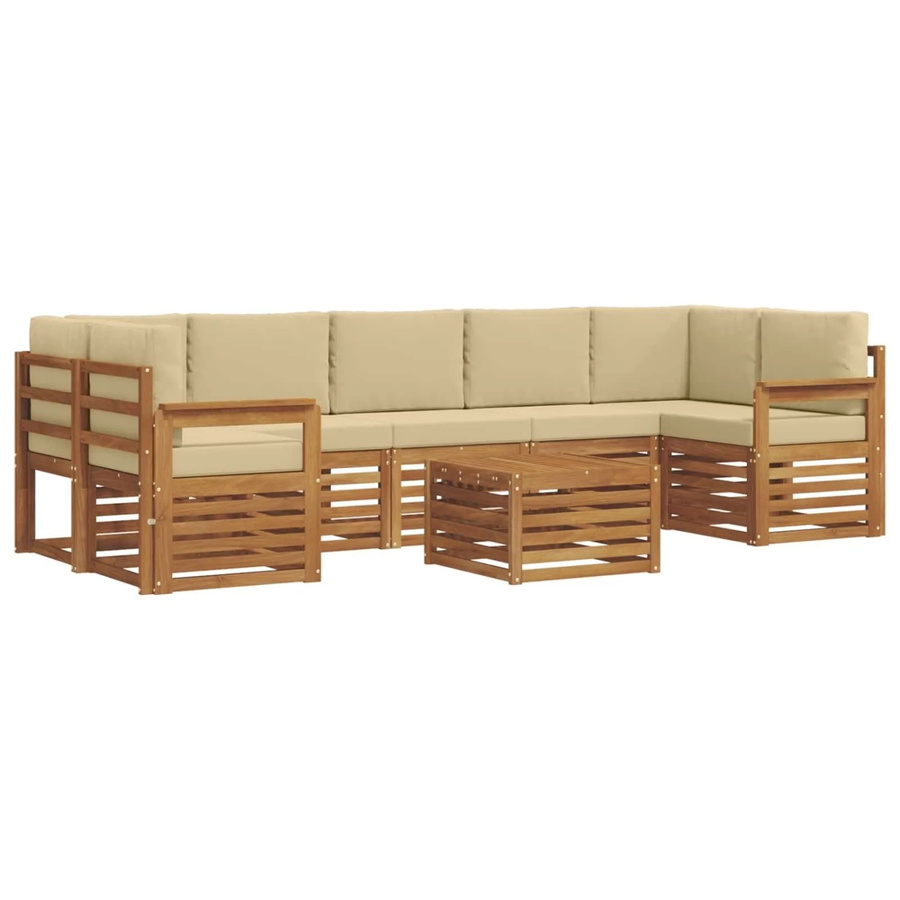vidaXL Sofagarnitur 8-teilig L-Form aus Massivholz Akazie in Natur und Beige mit Polsterung und Kissen - Bild 2