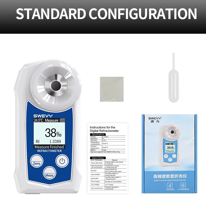 SWEVY Digitales Refraktometer SW-12S in Weiß zur Messung des Salzgehalts und der Konzentration von 0-100% für Aquakultur, Lebensmittel, Labor und Hydroponik - Bild 3