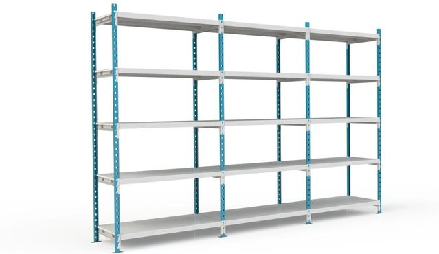 PROREGAL Fachbodenregal Maximus Pro mit 5 Ebenen und Metallplatten, Farbe Lichtblau-Lichtgrau, H x B x T: 280 x 125 x 120 cm - Bild 1