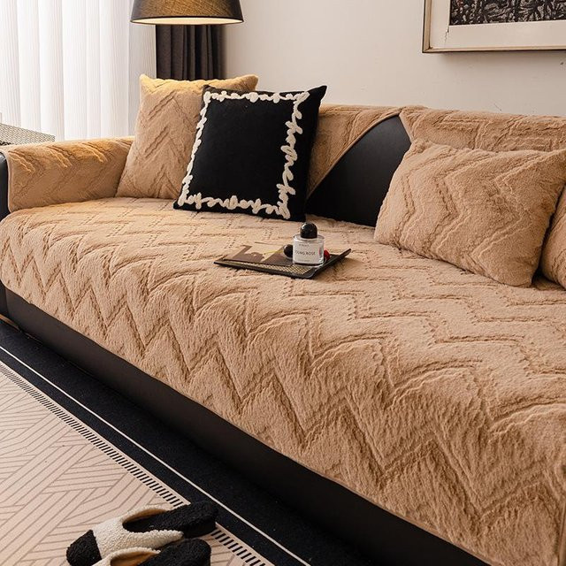 Plüschkissen im nordischen Stil mit Shui-Wellenmuster in Beige, quadratischer Sofabezug aus Polyester, Breite: 70 cm, Höhe: 70 cm - Bild 1