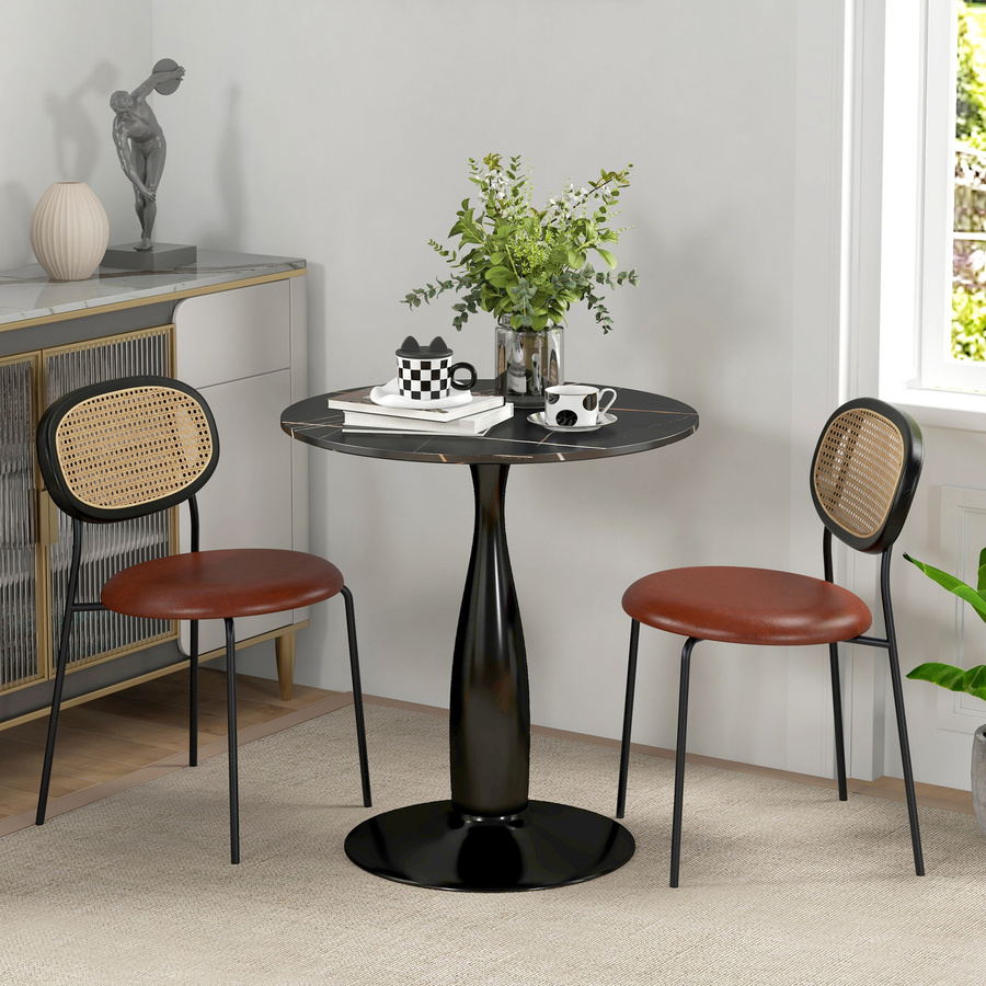 HOMCOM Runder Esstisch in Schwarz mit Marmor-Optik und Stahlgestell, Moderner Küchentisch für 2 Personen, Durchmesser: 70 cm, Höhe: 74 cm - Bild 2