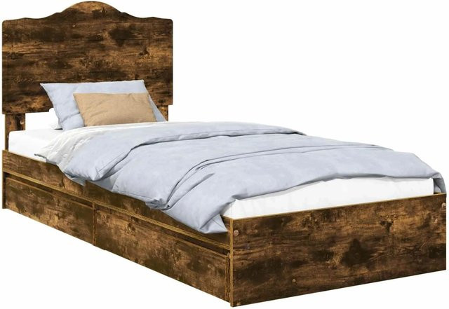 vidaXL Stauraumbett mit Schubladen in Räuchereiche, Farbe Braun, B/T/H: 90 x 190 x 93 cm - Bild 1