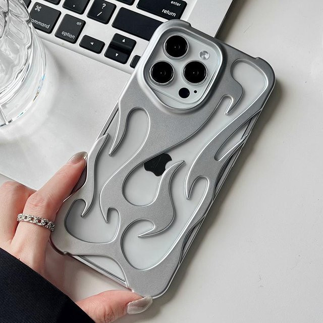 Qianliyao 3D Hohlflamme Handyhülle für iPhone 17 16 15 14 13 12 11 Pro Max, Stoßfeste Glitzer Hülle in Silver - Bild 1