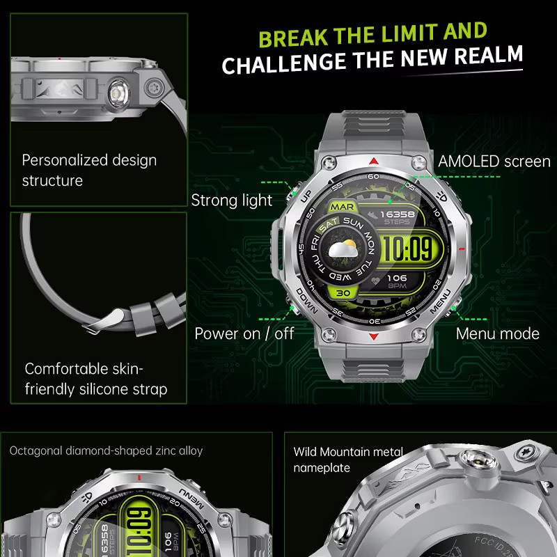 LIGE Smartwatch, AMOLED-Bildschirm, 5 ATM, Schwarz, Silikon, Unisex - Bild 5