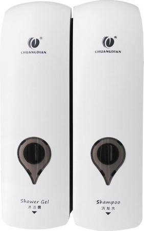 CHUANGDIAN Wandmontierter manueller Doppelkopf-Seifenspender für Duschgel und Shampoo, Weiß, 2 x 300 ml