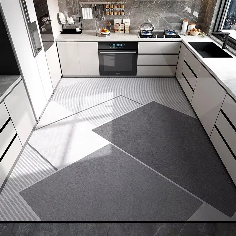 Rutschfester Teppich im modernen geometrischen VIKAMA-Stil aus Polyester, grau, ideal als Küchenmatte oder Bodenmatte für den Eingangsbereich - Bild 1