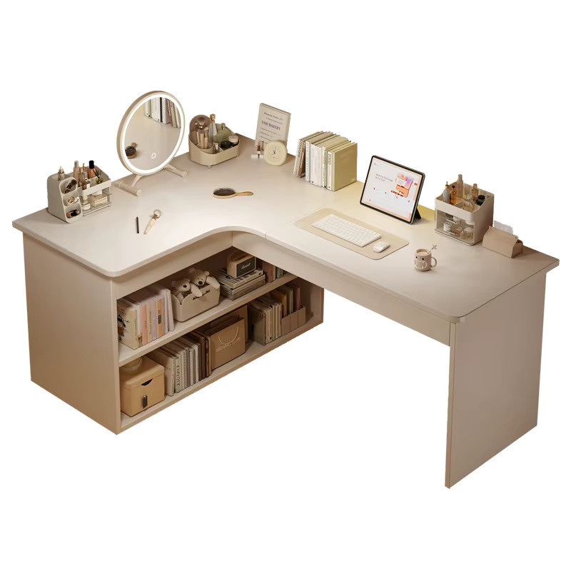 LIUSHADUOLA Eck-Schreibtisch mit integriertem Bücherregal in Weiß, moderner Multifunktions-Computertisch für Home-Office und Schlafzimmer - Bild 3