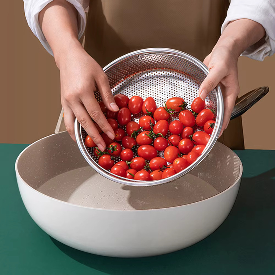 Multiyilego Feinmaschiges Sieb in Silber mit abnehmbarem Ständer für Reis, Obst und Gemüse, rund - Bild 4