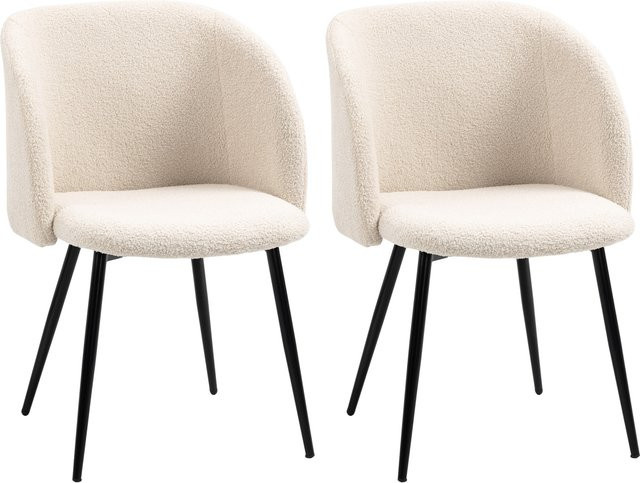 Aosom 2er Set Esszimmerstühle mit ergonomischer Rückenlehne und Armlehnen in Cremeweiß, moderner Polsterstuhl in Lammwoll-Optik mit Stahlbeinen - Bild 1