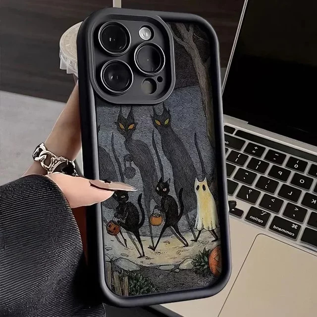 Kreative Handyhülle mit Monster Katze und Fuchs Motiv für iPhone 15 Pro Max, iPhone 14, 13, 12, 11, XS, XR, X, 7, 8 Plus als mattes Softcover in Multicolour - Bild 1
