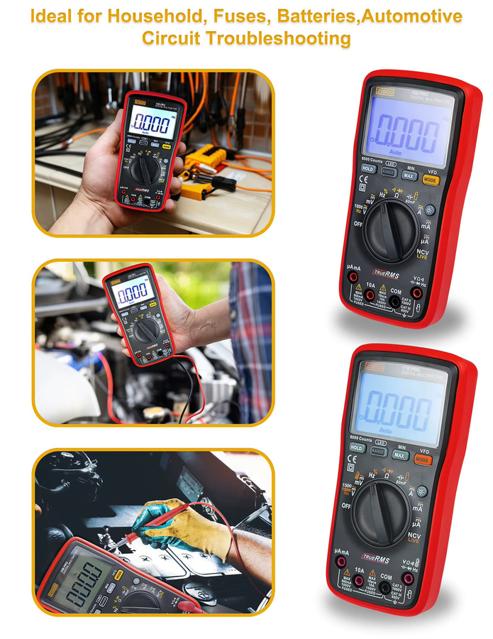 ZIBOO 15B PRO 17B PRO True RMS Digitalmultimeter für elektrische Anwendungen mit Widerstandskontinuität und Diodenkapazität - Bild 4