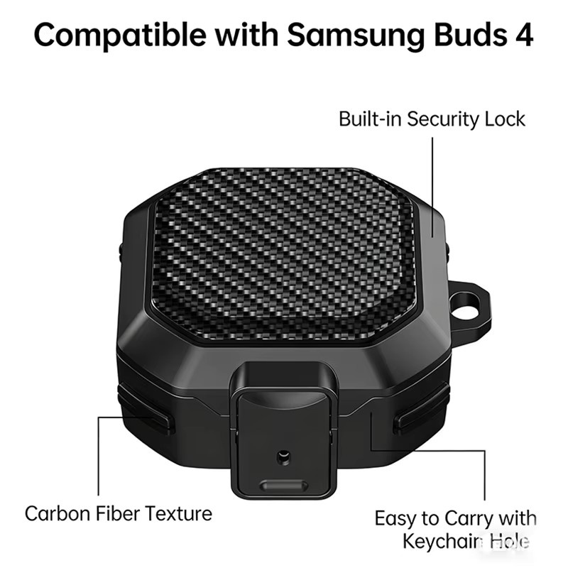 Stoßfeste Kohlefaser-Schutzhülle für Samsung Galaxy Buds 4/4 Pro mit Schalterverschluss in Schwarz und Grün - Bild 3