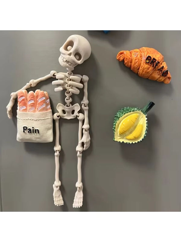 Bunter Skelett-Kühlschrankmagnet aus Kunststoff als bewegliches 3D-gedrucktes Skelett-Spielzeug für Halloween und zur Dekoration in Weiß und Mehrfarbig - Bild 5