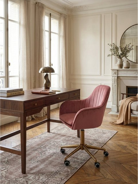 KADIMA DESIGN Schreibtischstuhl aus Samt in Pink, drehbar mit Rollen und Höhenverstellung, B/T/H: 54 x 52 x 105 cm - Bild 1