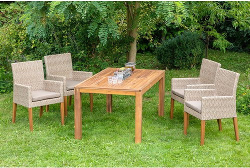 Merxx Ranzano Gartenmöbelset 5-teilig mit Ausziehtisch aus Akazienholz und Kunststoffgeflecht in Grau und Braun - Bild 1