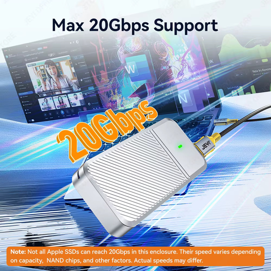 JEYI USB-C NVMe Gehäuse für MacBook Air und MacBook Pro 2013–2017, 20 Gbit/s Plug-and-Play Adapter, Silber, unterstützt bis zu 4 TB - Bild 2