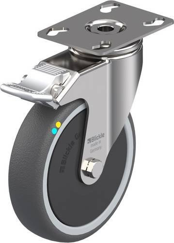 Blickle Lenkrolle mit Feststeller LKPXA-PATH 126KFD-FI-ELS aus Edelstahl und Kunststoff in Silber/Grau mit 125 mm Rad-Durchmesser und 120 kg Tragfähigkeit - Bild 1