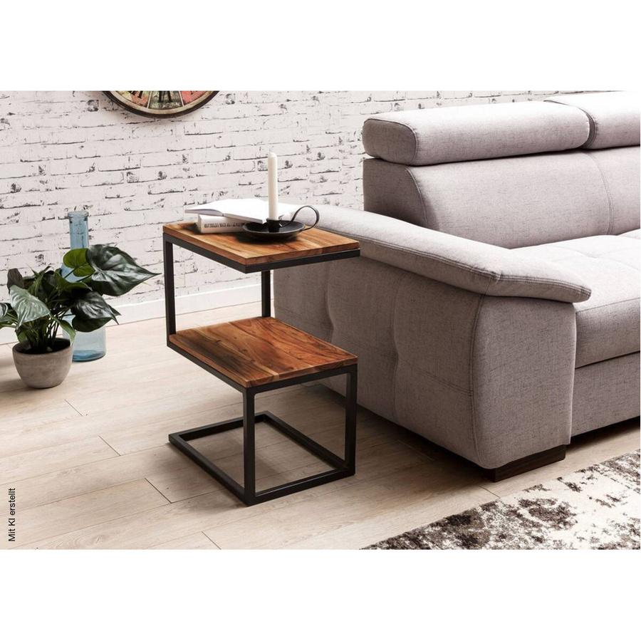 Wohnling Beistelltisch modern in Schwarz und Braun aus Echtholz und Metall B/H/T: 45 x 60 x 30 cm - Bild 2
