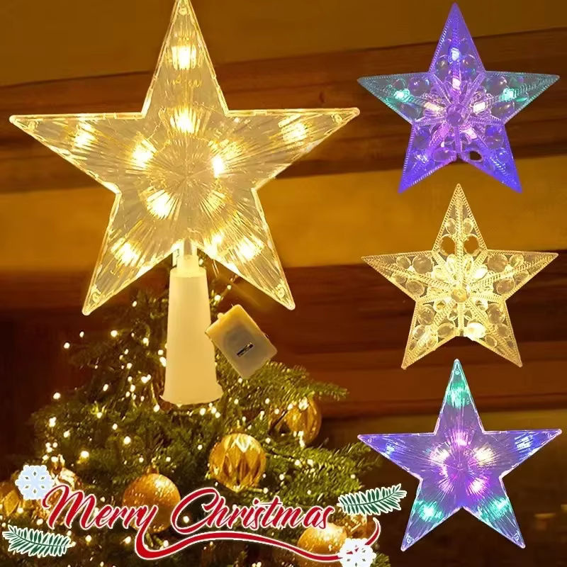 LED Weihnachtsbaumspitze Stern in Gold und Mehrfarbig aus Kunststoff mit geometrischem Design - Bild 2
