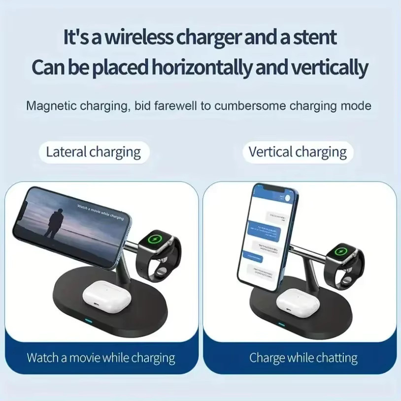 VIKEFON 3-in-1 Magnetische Kabellose Ladestation für iPhone 16-12 Pro, Apple Watch 9/8 und AirPods 3, Schwarz - Bild 5