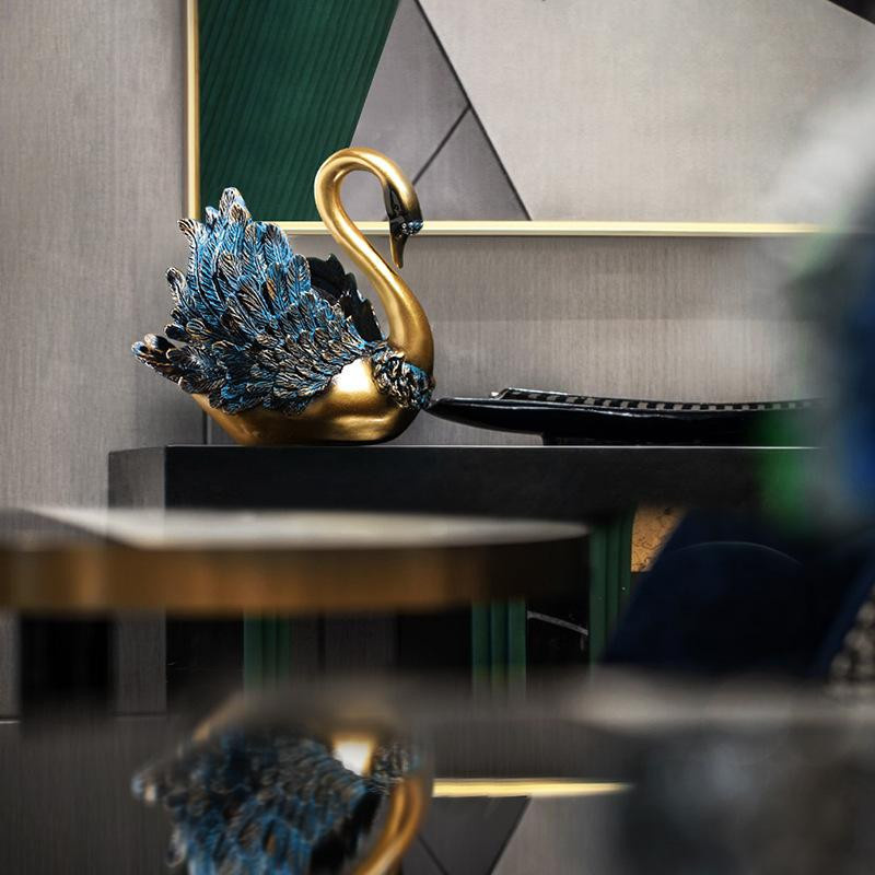 Yiran Furniture Schwan Ornamente Paar in Gold aus Harz zur Dekoration für Wohnzimmer und Eingangsbereich - Bild 4