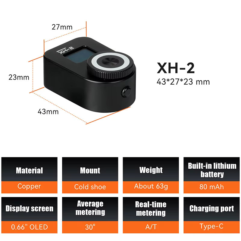 AstrHori XH-2 Kamera-Lichtmesser mit OLED-Display und Kaltgaragentyp-Blitzschuh für die professionelle Fotografie in Schwarz oder Weiß - Bild 5