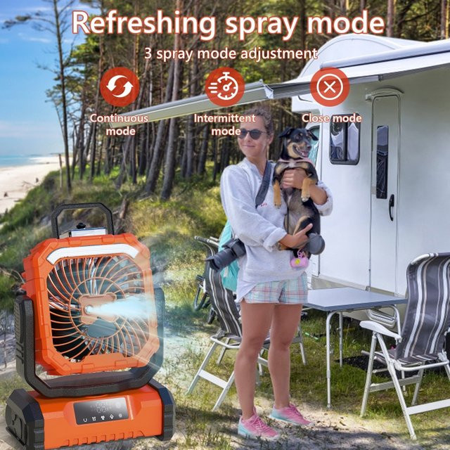 DUTRIEUX Campingventilator mit Fernbedienung, 5 Geschwindigkeitsstufen, LED-Licht und Haken in Blau oder Orange - Bild 1