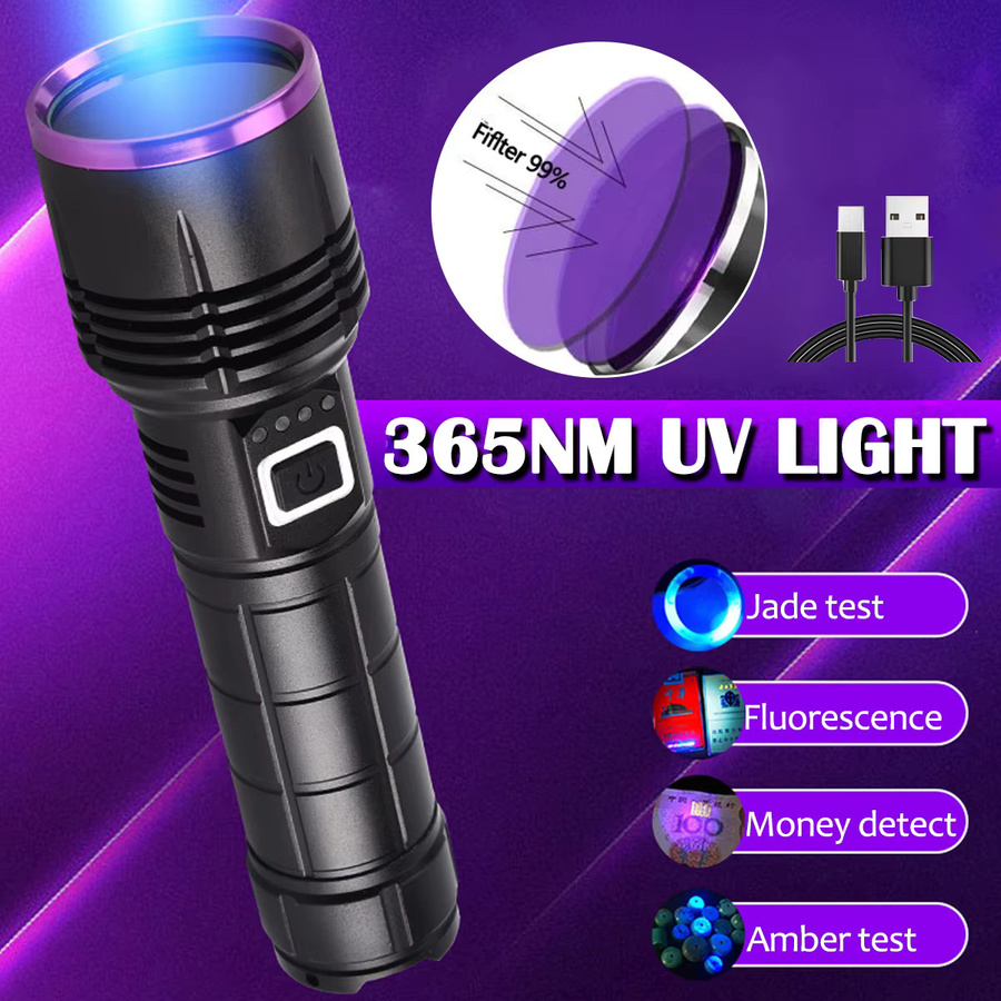 KENSUN UV-Taschenlampe 80 W mit 365 nm Wellenlänge, wiederaufladbar via USB-C, Schwarz und Violett - Bild 3